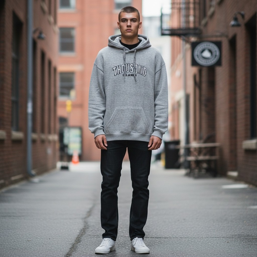 Thousand Islands Mens Heather Gray Embroidered Pullover Hoodie Size XL